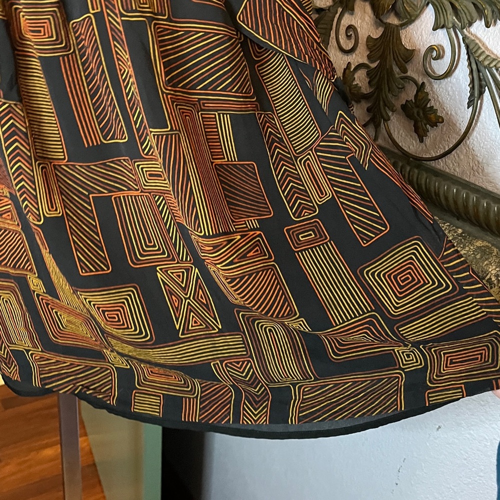 VTG Bob Mackie Black & Orange Geometric Print Blouse Sz L- wearable art - Picture 3 of 13